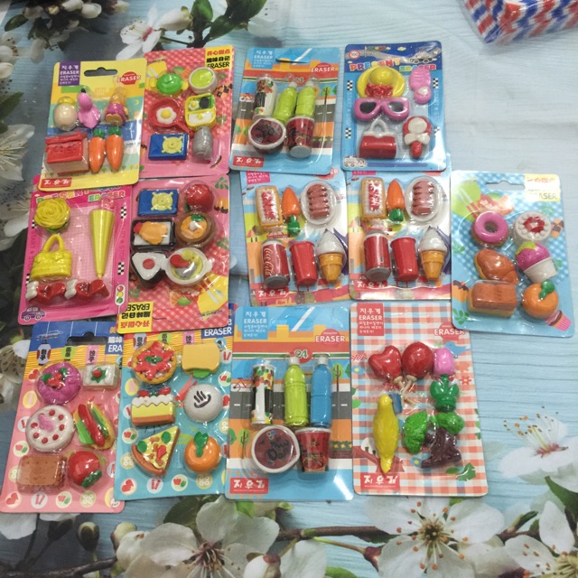 1 vỉ tẩy bút chì hình đồ chơi, đồ ăn,gôm tẩy chì