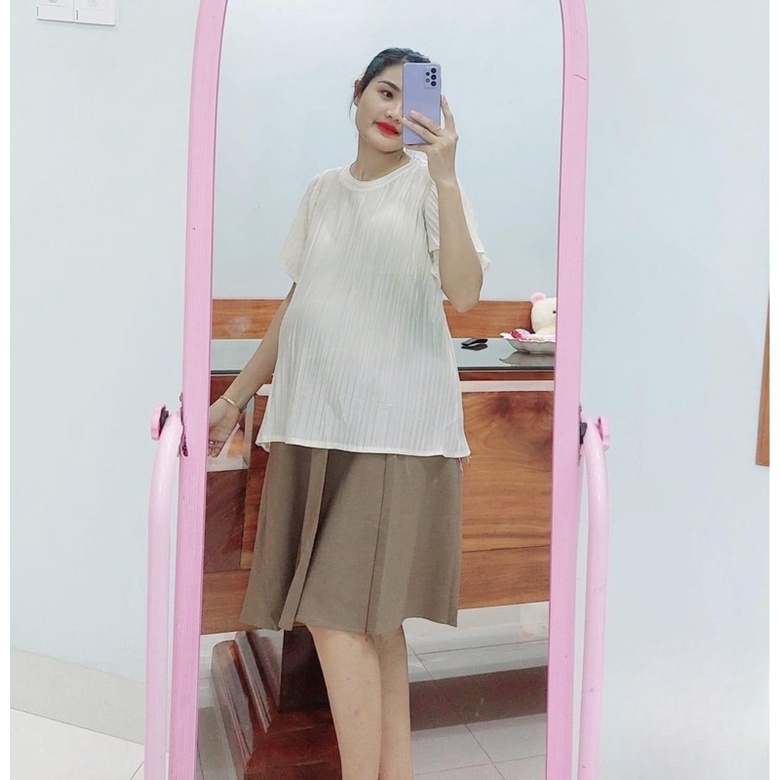 Chân váy bầu xếp li dáng dài thời trang