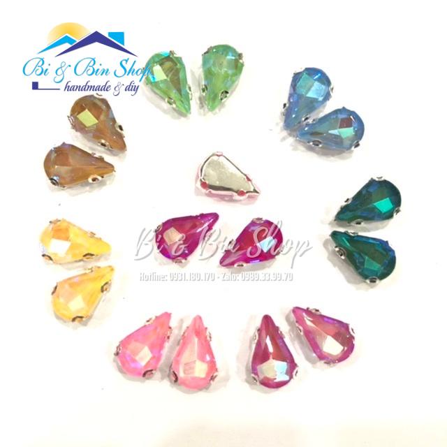 20 Viên Đá Đế Giọt Nước 8x13mm Pha Lê Ánh Cừ Đính Kết Trang Phục Thời Trang