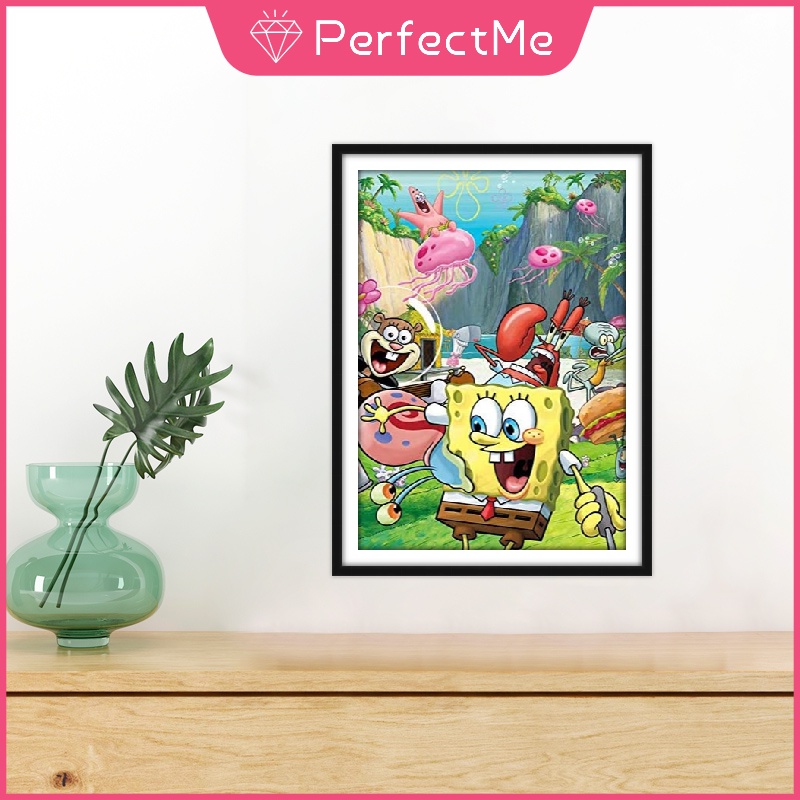 Bộ tranh đính đá diy hình chú bọt biển nhiều màu sắc phù hợp làm quà trang trí nhà cửa 30x40cm