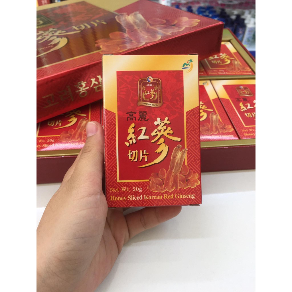 SÂM LÁT TẨM MẬT ONG SAMBOK HÀN QUỐC HONEY SLICED KOREAN RED GINSENG (200G/10 GÓI)