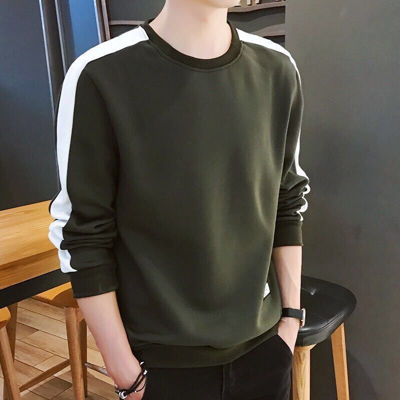 Áo Nỉ Nam Dài Tay Cổ Tròn Màu Đen Phong Cách Hàn Quốc