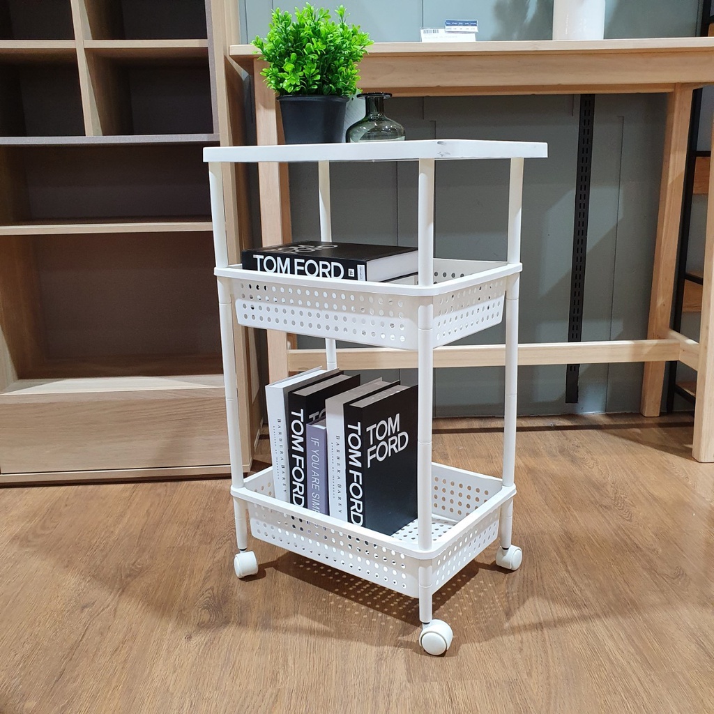 HomeBase KEYWAY Kệ 3 tầng bằng nhựa có bánh xe AH-53WH Thái Lan W32.5xH78.1xD48cm màu trắng