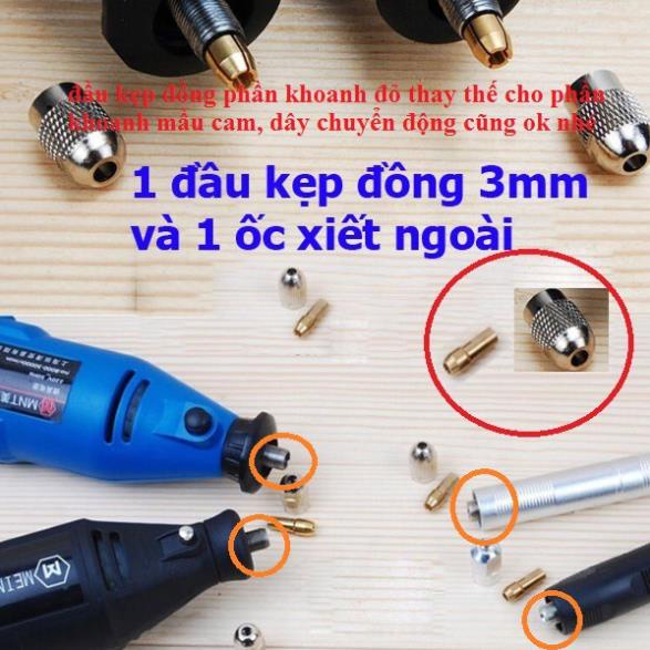 đầu kẹp mũi khoan 3mm và ốc xiết máy khoan mài khắc mini( 1 đầu đồng kẹp mũi 3ly + 1 ốc xiết máy cho dây chuyển đổi)