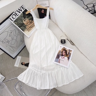 Đầm maxi hai dây bảng buộc nơ lưng