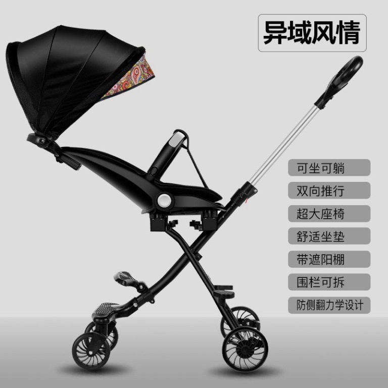 Xe đẩy M8 gấp gọn đi dạo 2 chiều ghế ngả có đệm + mái full phụ kiện