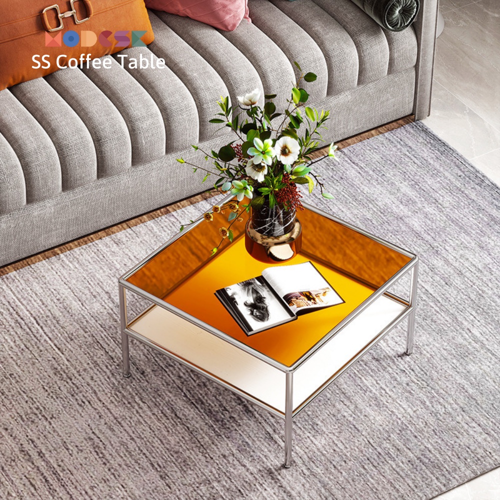 Bàn sofa vuông - trà Modesk SS Coffee Table inox 304 – kính cường - ván MFC 