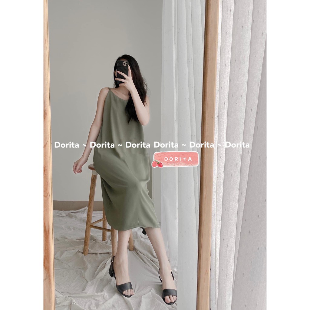 Váy 2 dây, đầm hai dây ulzzang, dáng dài, chất lụa dày dặn đẹp 307 - Dorita Boutiqu