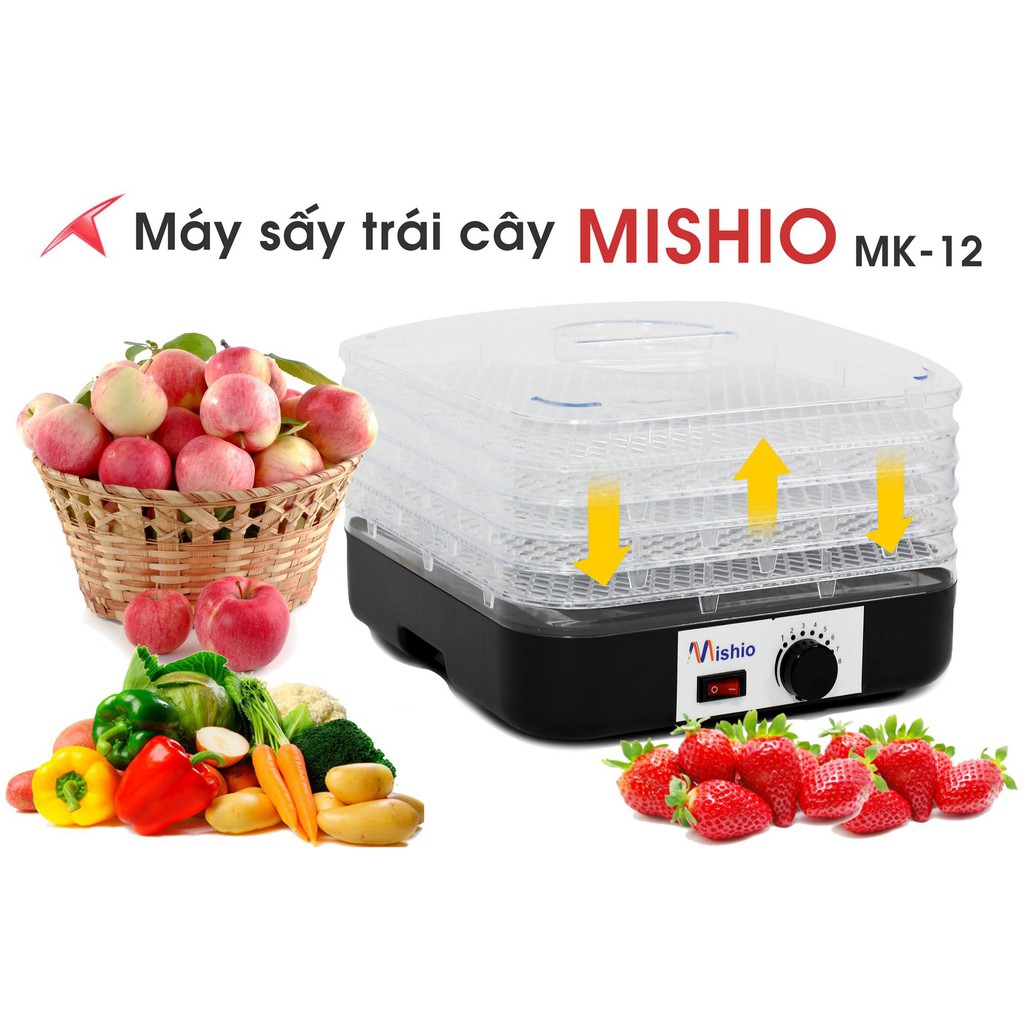 [Mã ELMALL300 giảm 7% đơn 500K] Máy sấy khô hoa quả, thực phẩm 5 khay Mishio MK12 350W