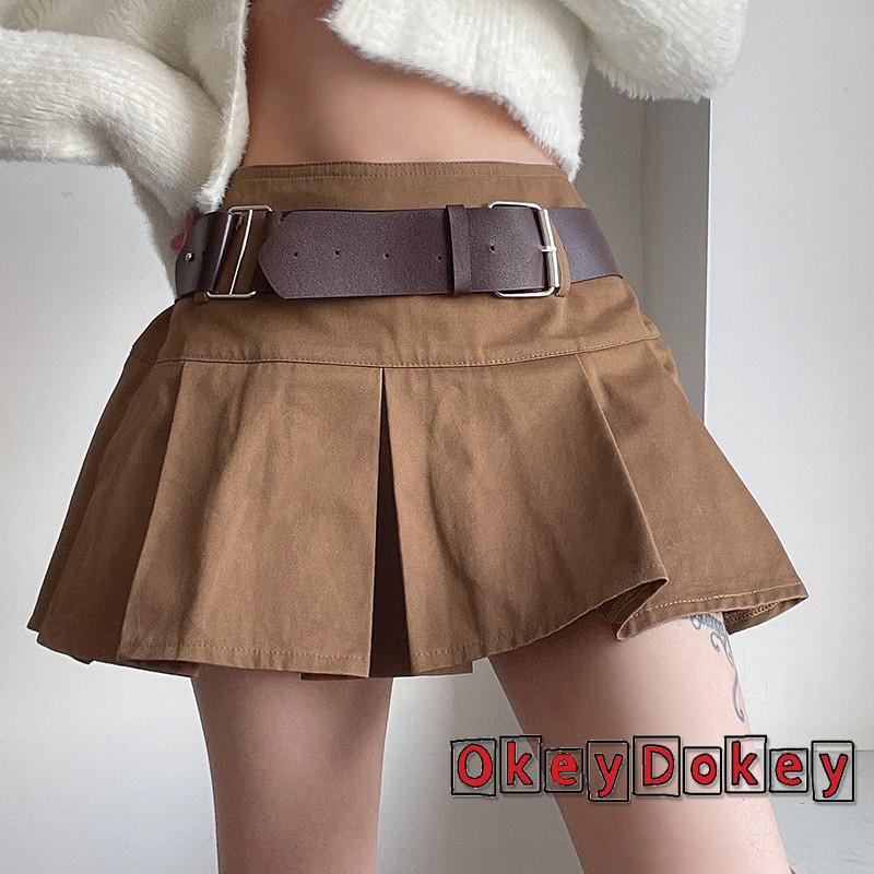 Chân Váy Chữ A Lưng Cao Xếp Ly Phối Thắt Lưng Thời Trang Cho Nữ y2k