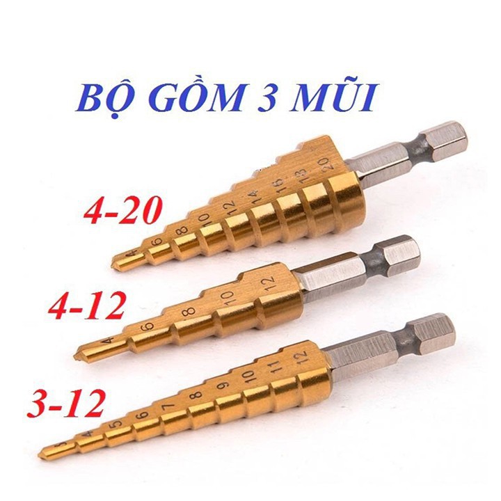 3 mũi khoan bước 4-20mm TITANIUM khoan sắt, gỗ, tôn…