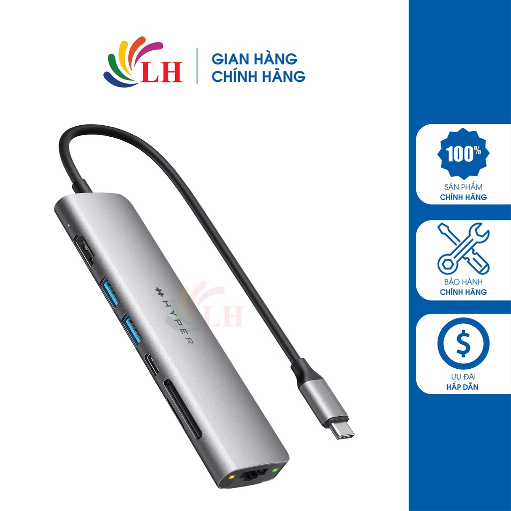 Cổng chuyển đổi HyperDrive 7-in-1 Slab USB-C Hub HD22H - Hàng chính hãng - Sạc nhanh PD 90W, xuất hình ảnh 4K60Hz