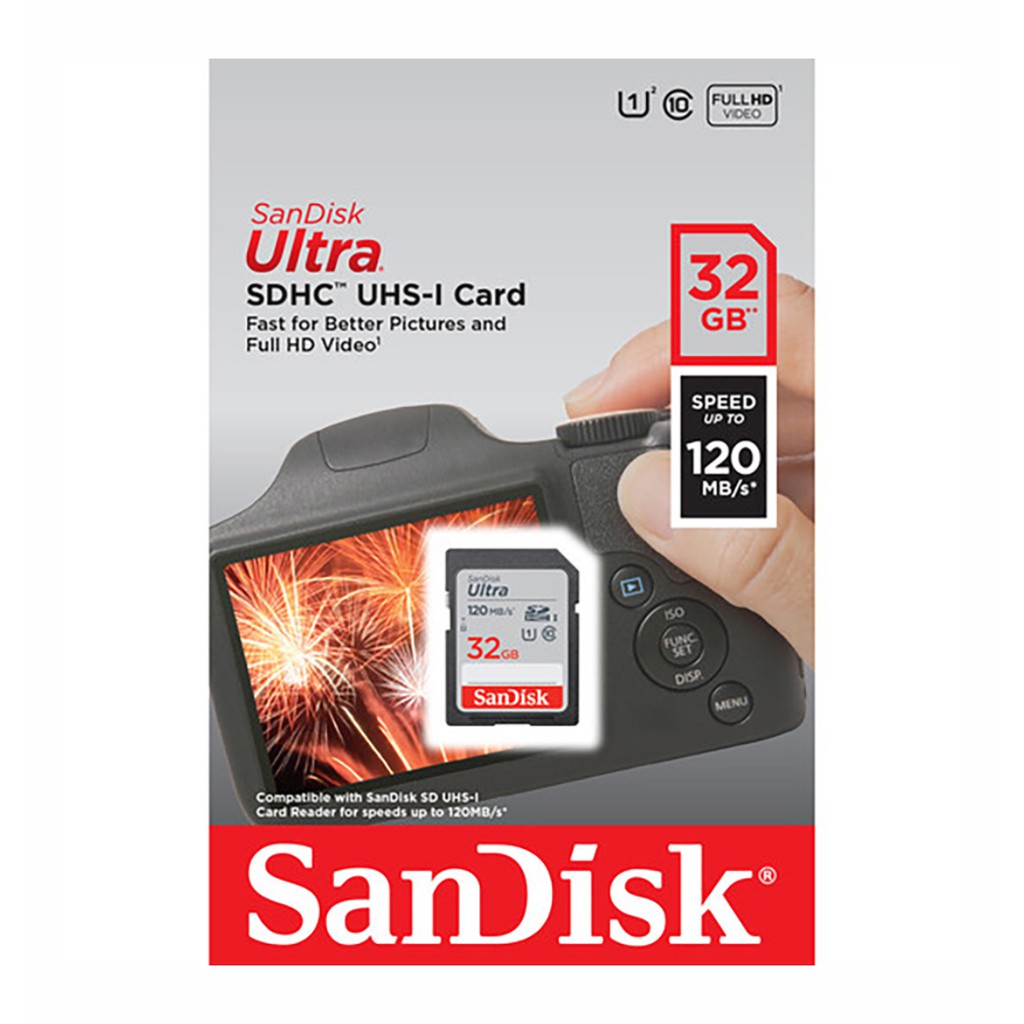 Thẻ Nhớ Máy Ảnh SDHC SanDisk Ultra 32GB 120MB/s - SDSDUN4-032G-GN6IN - Hàng Phân Phối Chính Hãng