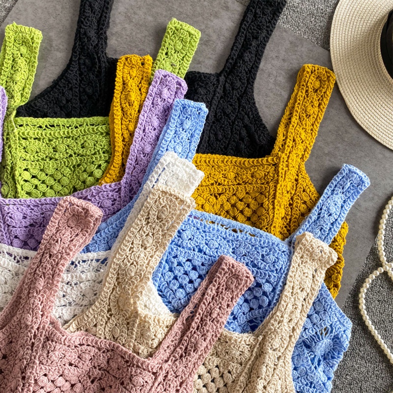Áo Croptop Dệt Kim Sát Nách Cổ Vuông Họa Tiết Kẻ Sọc Phong Cách Retro Cho Nữ