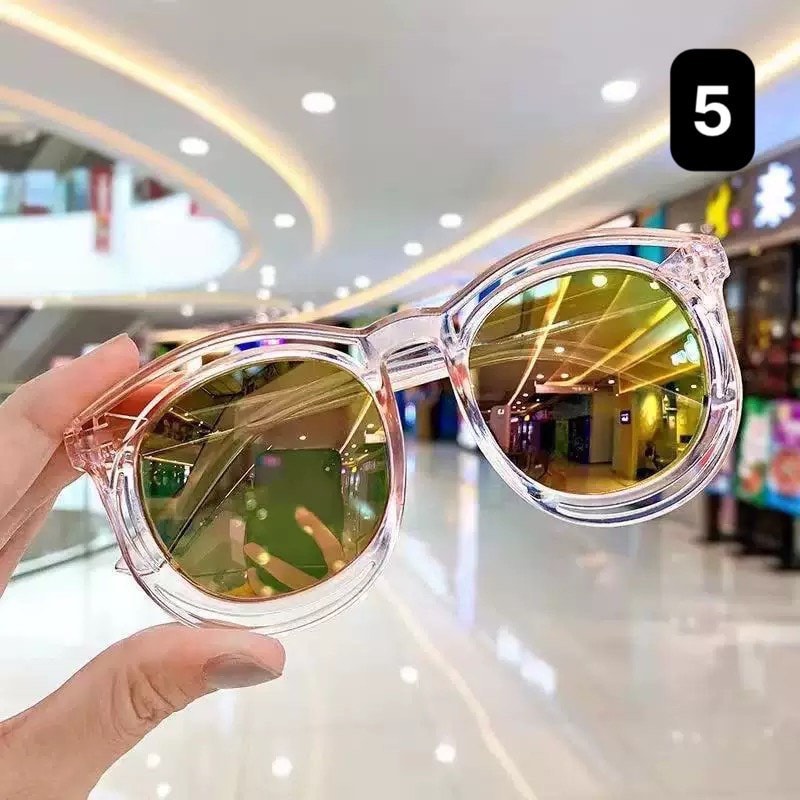 Kính mắt bé mắt tròn tráng gương gọng nhựa chống tia UV cho bé