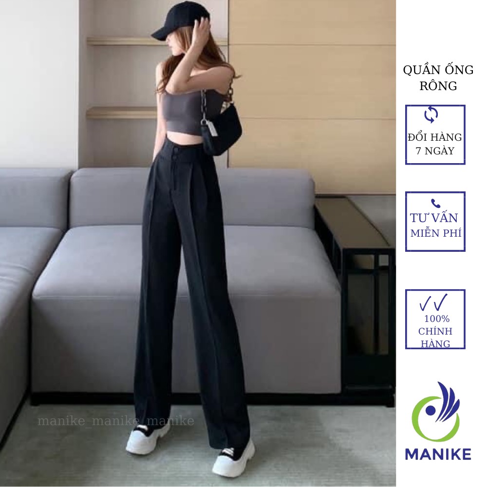 Quần Ống Rộng Cạp Cao 2 Khuy,Quần Culottes Lưng Cao Khóa Giữa Dáng Suông Ống Sớ Sang Trọng M442