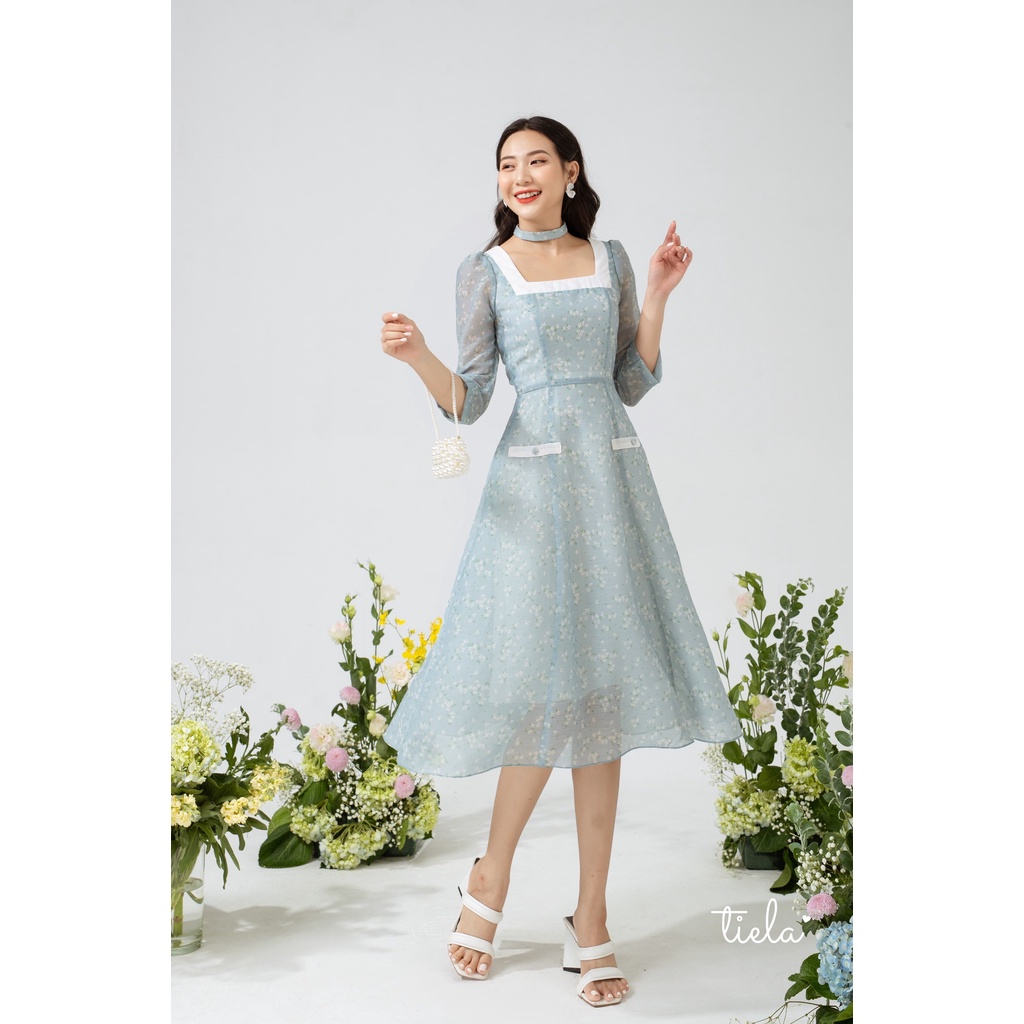TIELA Đầm váy hoa viền cô vuông thanh lịch - Avery Dress