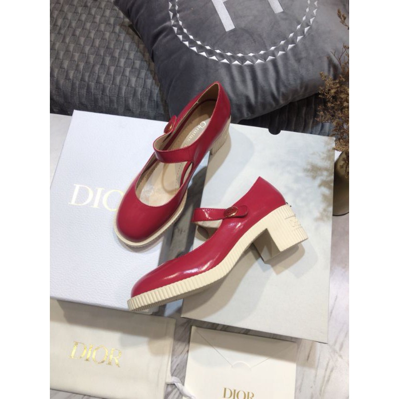 Giày cao gót nữ da thật mũi tròn kiểu búp bê gót 5cm Dior CD