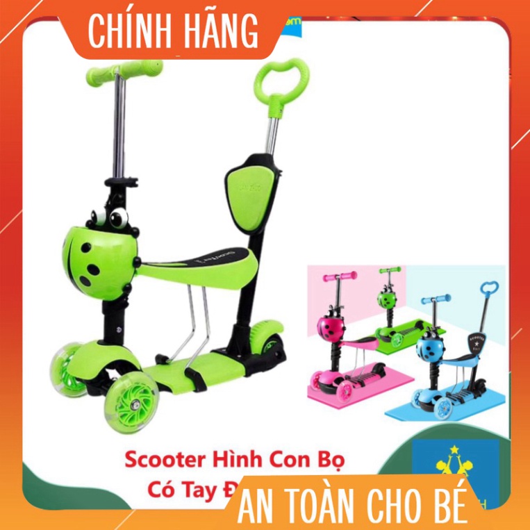 Scooter trẻ em 3 bánh cao cấp mẫu bọ cánh cứng CÓ TAY ĐẨY (3 màu - 2864) - sỉ inbox