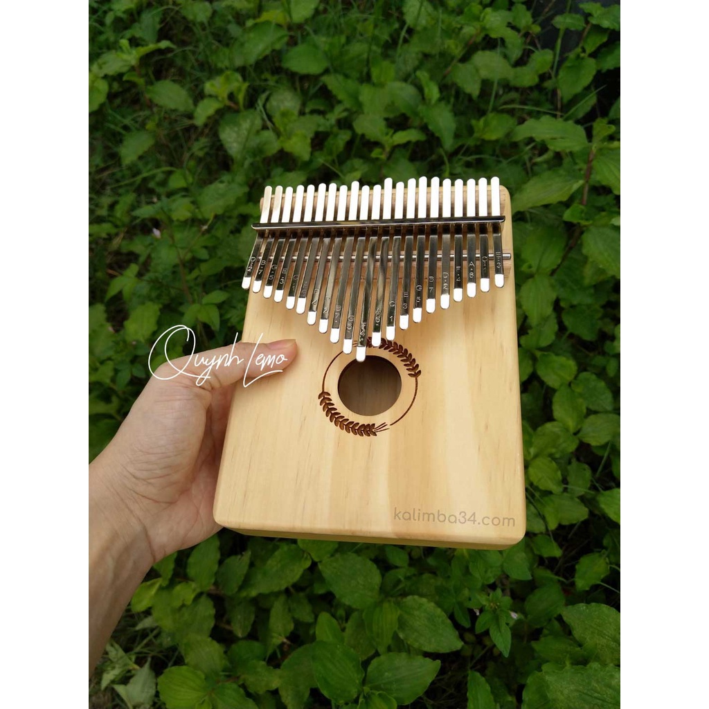 Đàn kalimba 21 phím hình lúa mì có lỗ thoát âm QUYNHLEMO, Kalimba 21 phím gỗ Manhogany hộp gỗ cộng hưởng