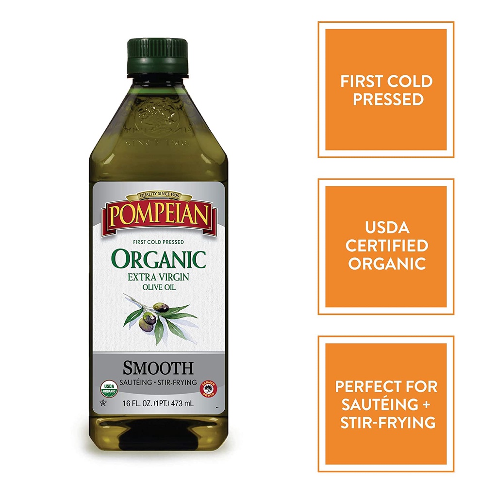 Dầu ô liu hữu cơ siêu nguyên chất ép lạnh Pompeian USDA Organic Smooth Extra Virgin Olive Oil