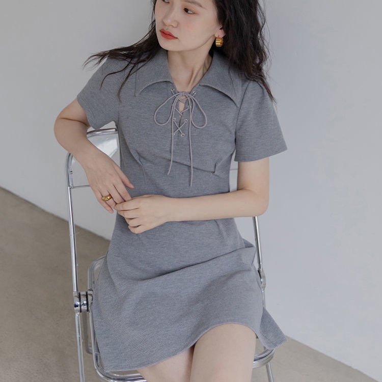 Đầm Cổ polo Dáng Chữ a Cột Dây Eo Màu Xanh Lá Thời Trang Mùa Hè Xinh Xắn Cho Nữ