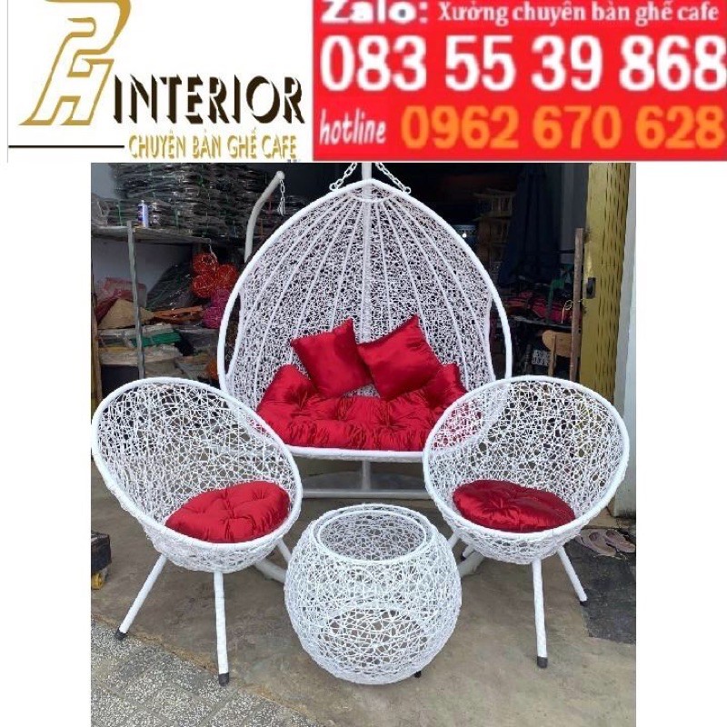 xích đu đôi xích đu thư giãn xích đu mây nhựa bàn ghế cafe sân vườn