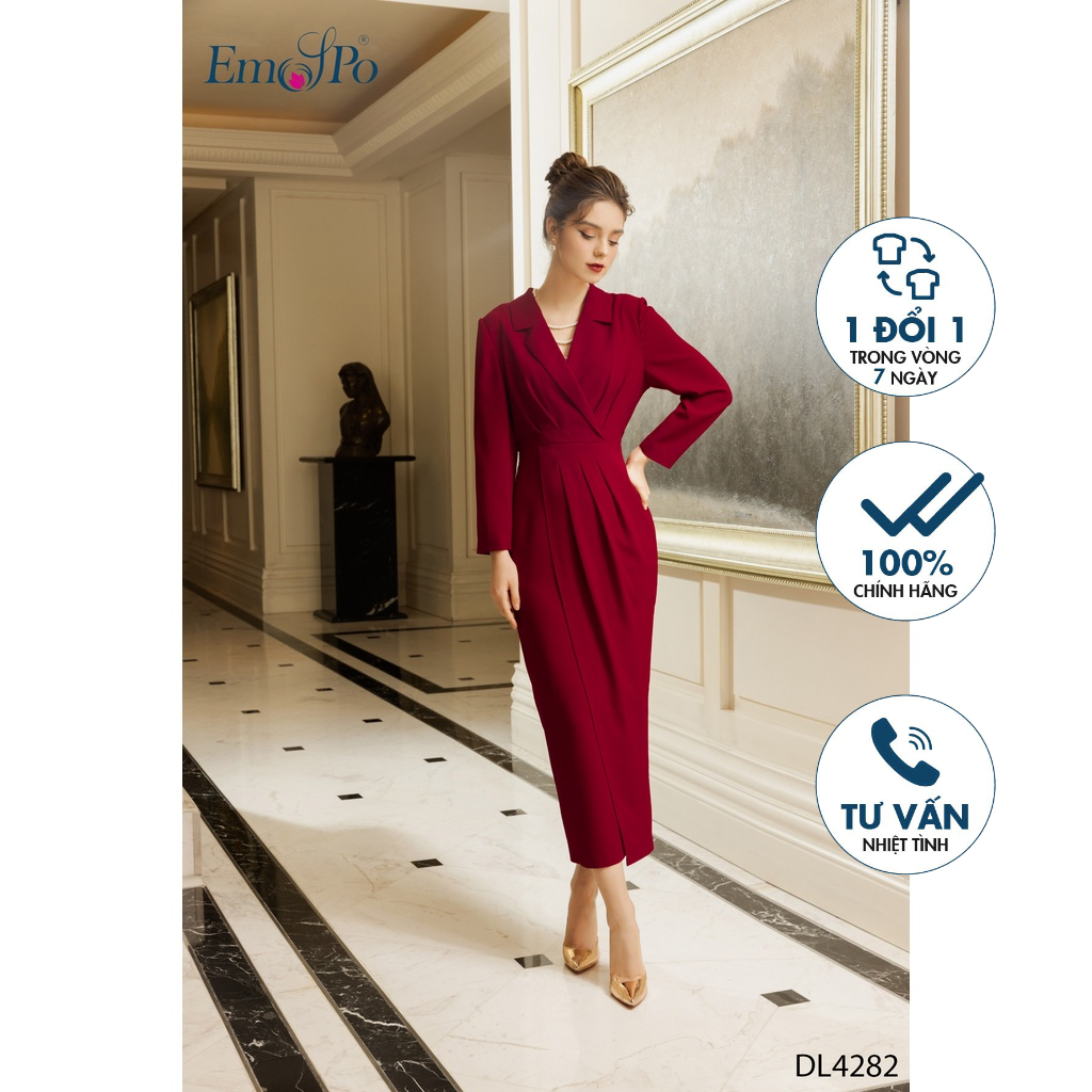 Đầm ôm cổ bẻ ve xếp ly EMSPO DL4282