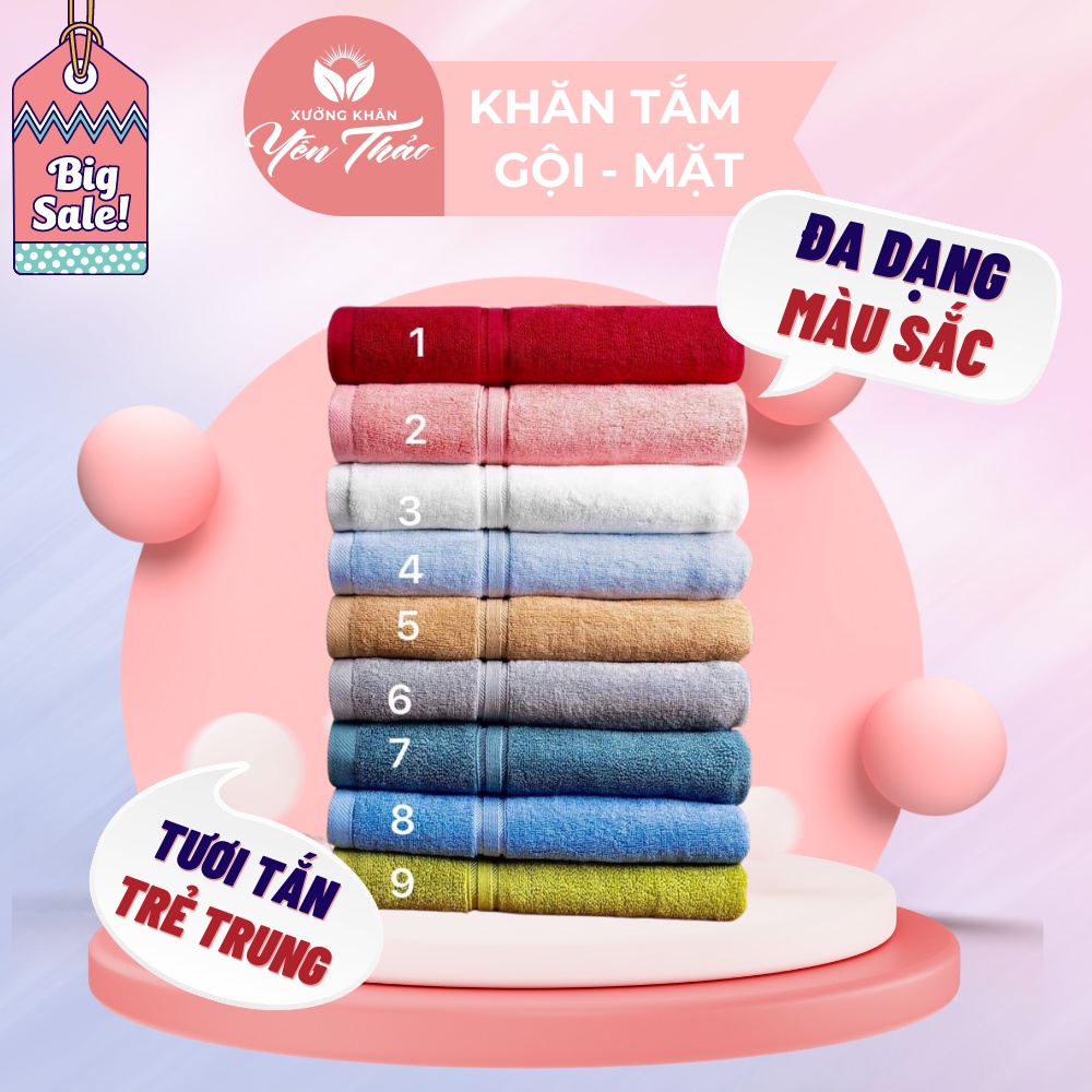 Khăn Tắm Khăn Mặt Khăn Gội Đầu Cao Cấp Với Sợi Bông 100% Cotton Siêu Dày Thấm Hút tốt, Không Đổ Lông, Không Ra Màu