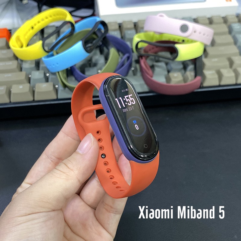 Dây đeo thay thế cho Xiaomi Miband 5 nhựa dẻo TPU Trơn Viền Màu Mijobs