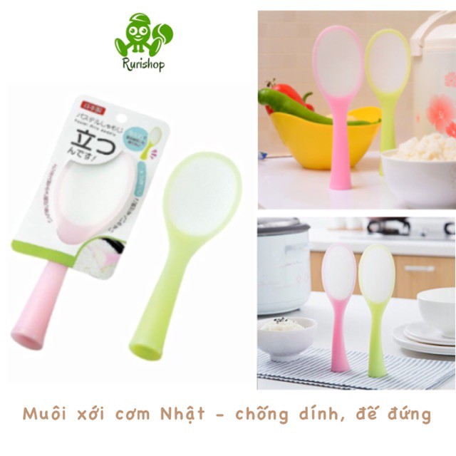 Muôi, vá xới cơm Nhật Bản chống dính, đế đứng màu pastel