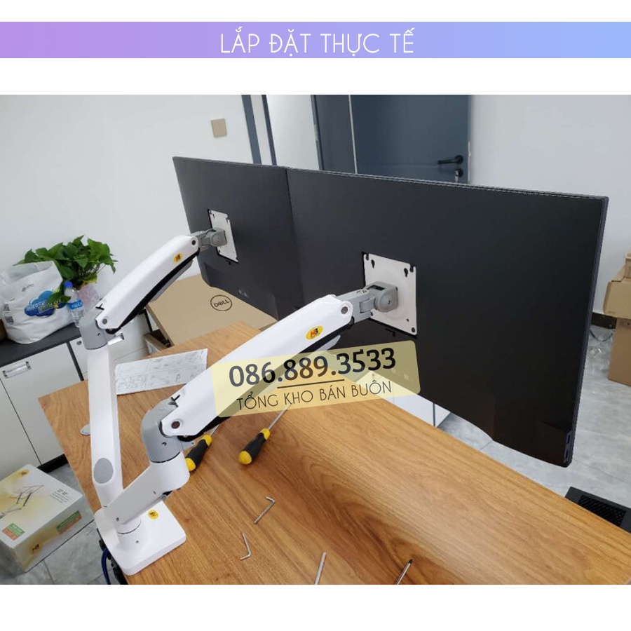 Giá Treo Hai Màn Hình NB F195A 22 - 32 Inch - Giá Treo Màn Hình Kép F195A - Tải Trọng 8Kg - Xoay 360 Độ