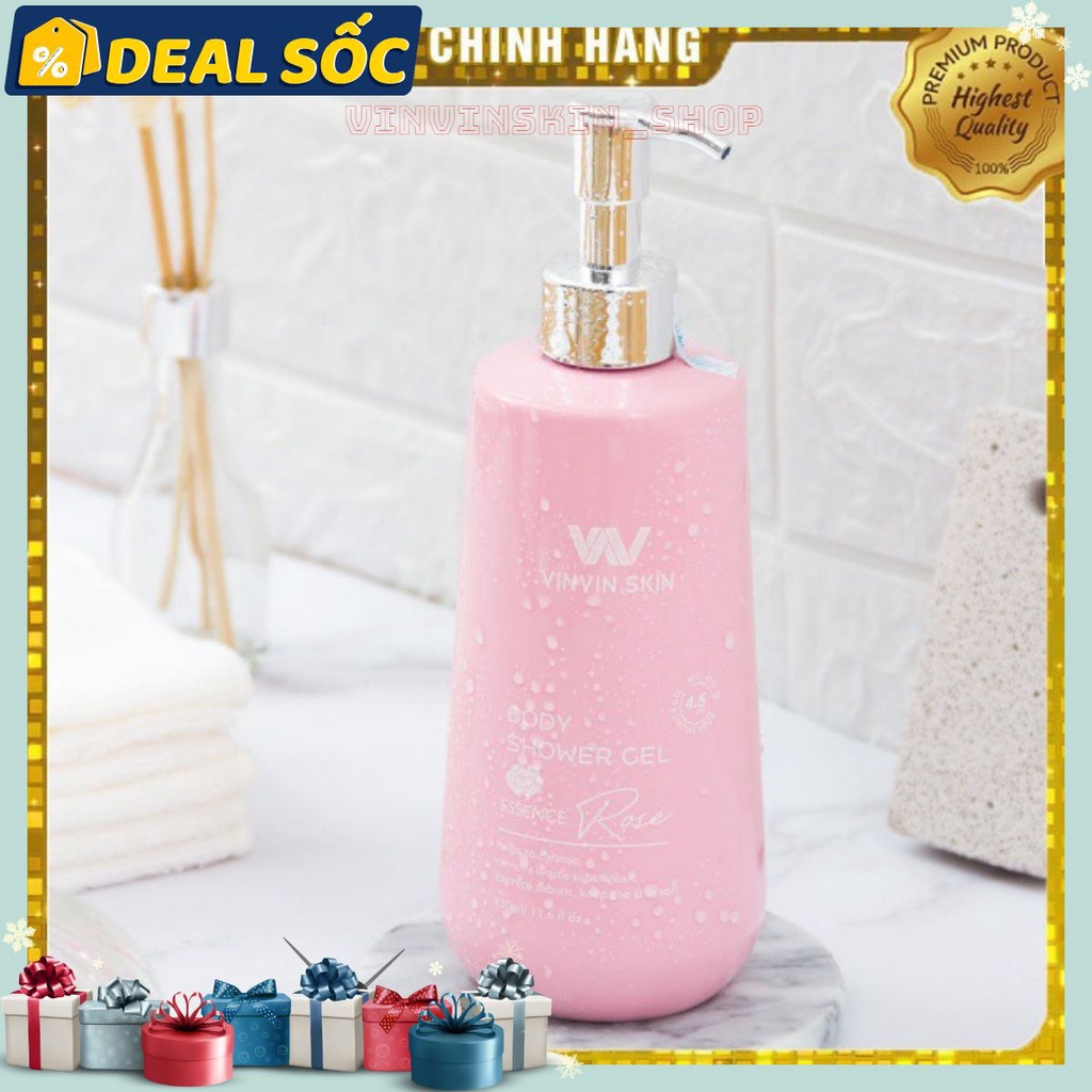 SỮA TẮM DƯỠNG TRẮNG DA HÀN QUỐC TRẮNG HỒNG TỪ BÊN TRONG – VINVIN SKIN CHIẾT XUẤT HOA HỒNG, NGĂN NGỪA LÃO HÓA