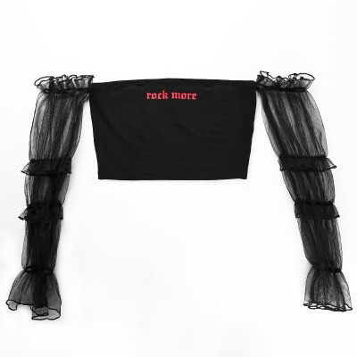Áo croptop hoạ tiết chữ Rock More