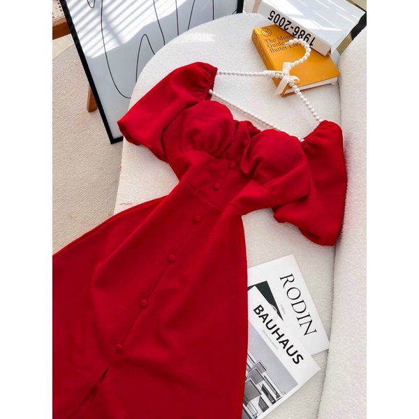 ĐẦM MAXI CỔ VUÔNG NÚT BỌC TAY PHỒNG 4M sp000024