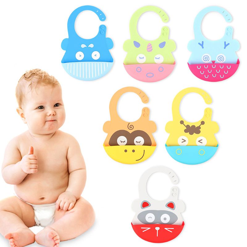 Yếm Ăn Bằng Silicon Chống Thấm Nước Họa Tiết Hoạt Hình Dễ Thương Cho Bé