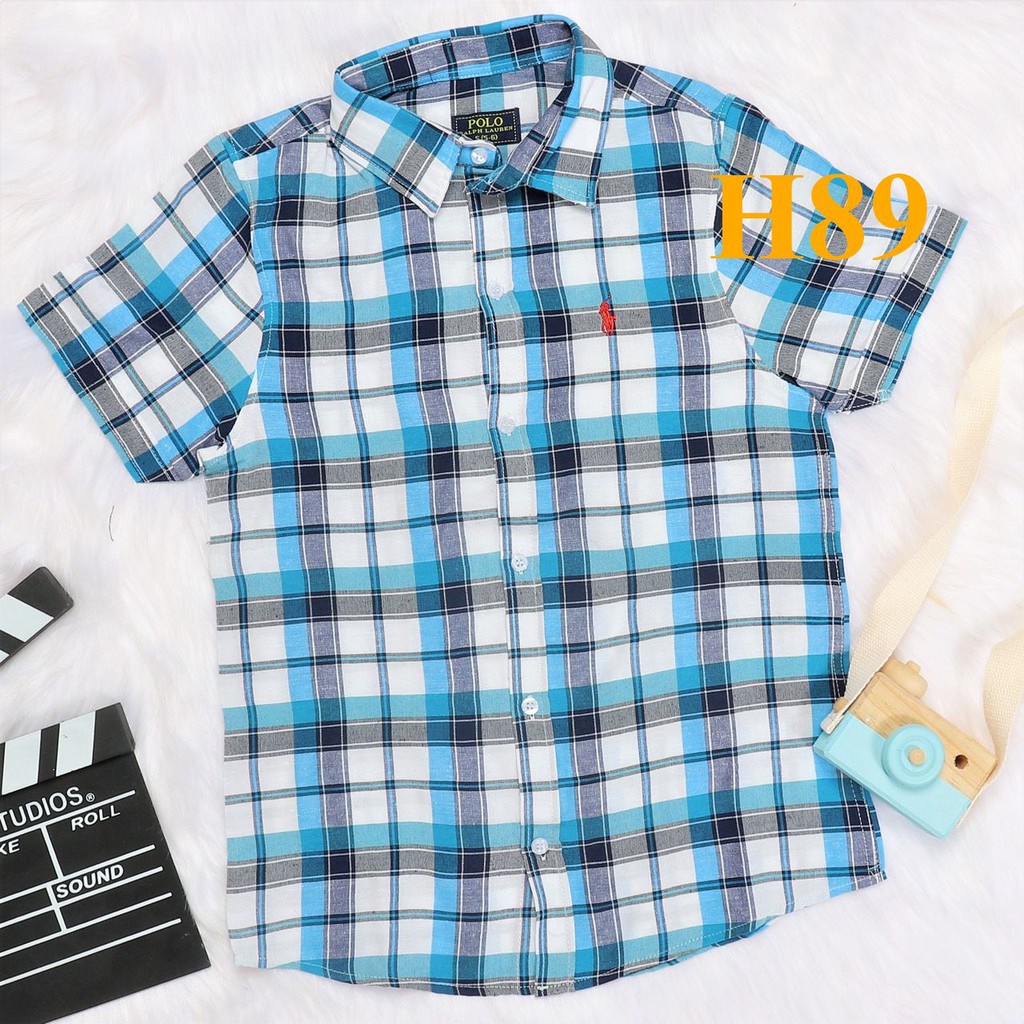 * Mã H89: Sơ mi ca ro Polo bé trai, vải kate xuất dư