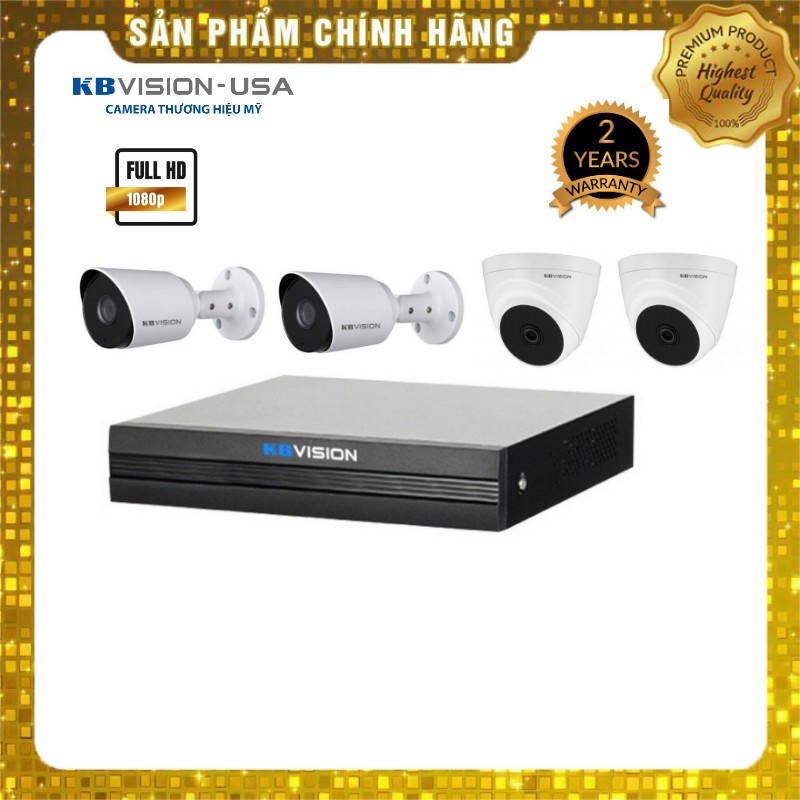 Combo 4 Camera KBVISION Full HD 1080p 2.0 Megapixel + Đầu ghi 4 kênh KBVISION 1080N + Full phụ kiện