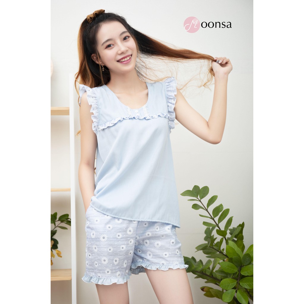 Đồ ngủ Cúc Trắng Xanh [Moonsa] [Tơ Linen]
