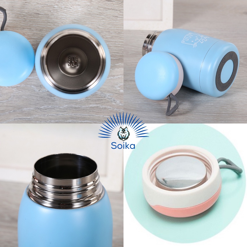 Bình Giữ Nhiệt Cute Cho Bé SOIKA ST01300 Inox 304 300ml Họa Tiết Mèo Con Nhiều Màu