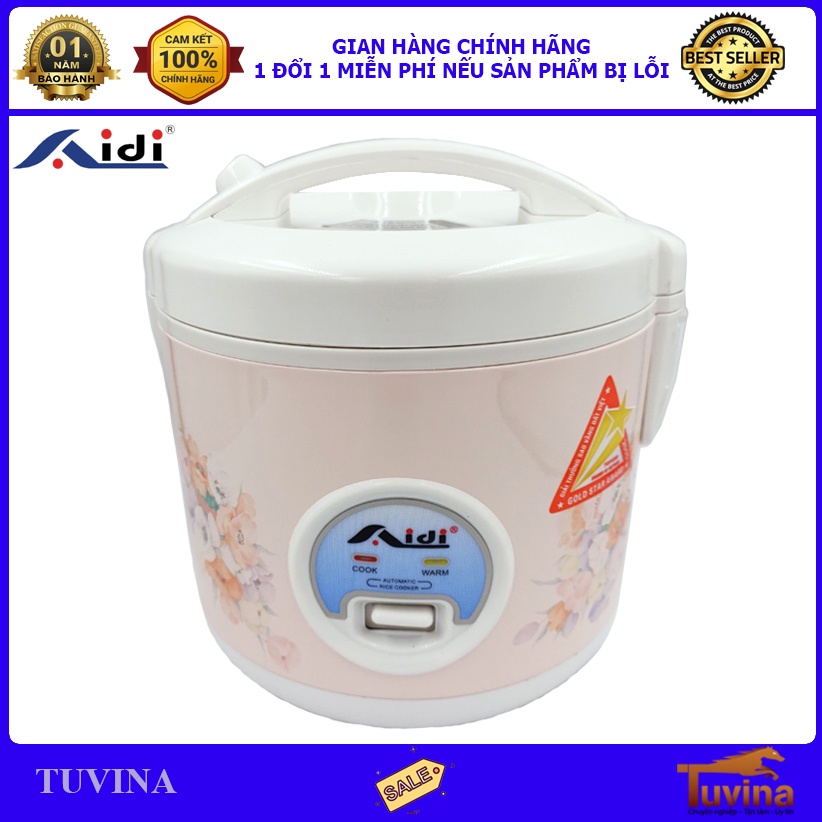 Nồi Cơm Điện Mini 1L 1 Lít Aidi 1-3 Người Ăn - Nắp Gài - Lòng Nồi Chống Dính - Hàng Chính Hãng (Bảo Hành 12 Tháng)