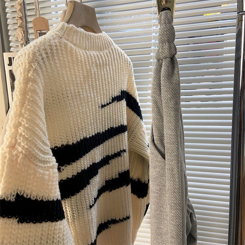 Áo Len Dài Tay Form Rộng Màu Sắc Tương Phản Thời Trang Dành Cho Nữ