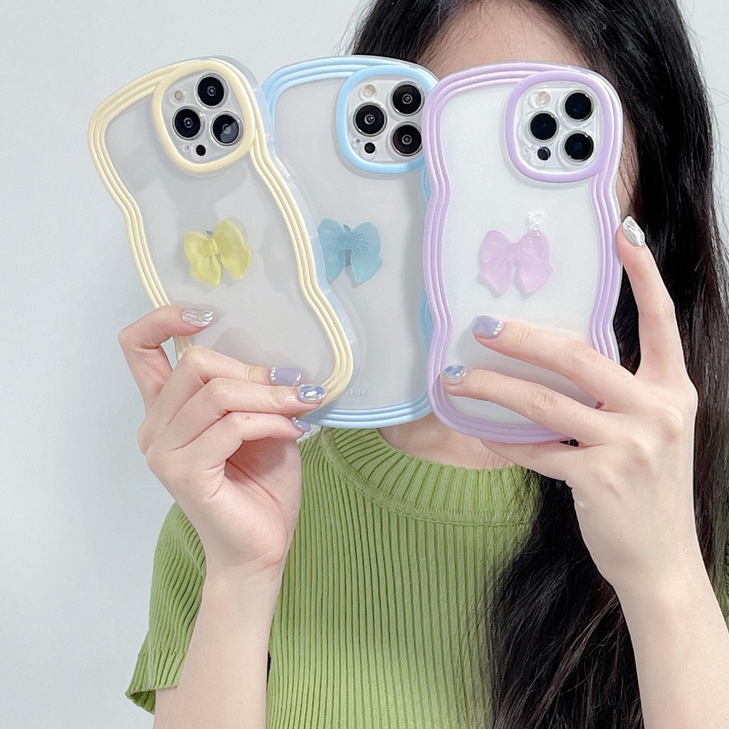 Ốp Điện Thoại Tpu Mềm Trong Suốt Bảo Vệ Toàn Diện Chống Sốc Phối Nơ Cho iPhone 11 12 13 pro max xr x xsmax