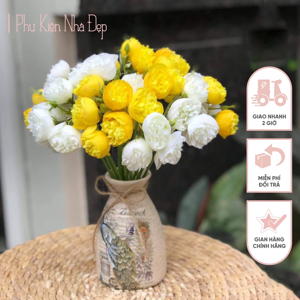 Bình hoa giả trà lụa đẹp trang trí phòng khách để bàn cao cấp PKND FLOWERS &amp; DECOR