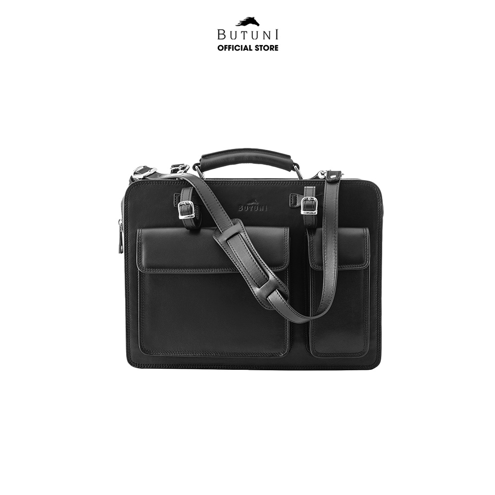 Cặp da thật Butuni Business Messenger Satchel - Đen