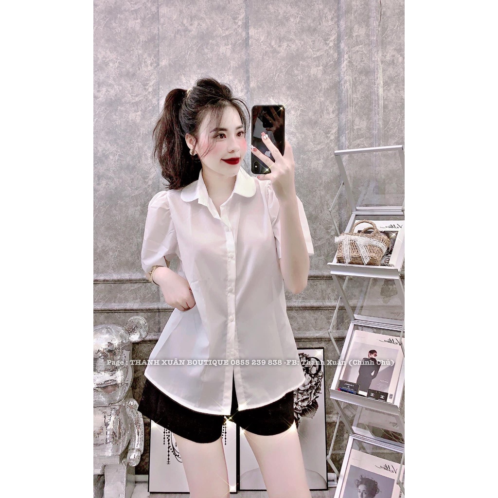 Set sơ mi gile 2 món áo sơ mi cộc tay kèm váy yếm cổ v HN051