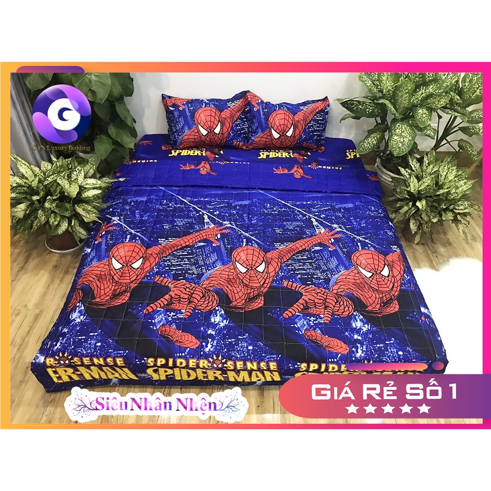 Bộ Chăn Ga Vỏ Gối Siêu Nhân Nhện Chất Liệu Cotton Poly - Tặng 1 Bàn Chải BOSSI