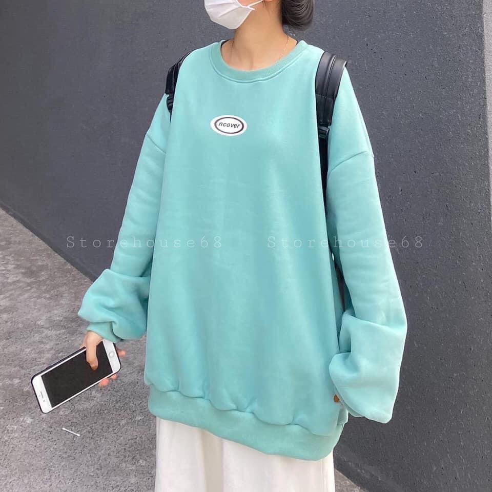 Áo Sweater In Chữ NCOVER Áo Sweater Tay Bồng Chất Nỉ Ngoại Dày Dặn Form Rộng Freesize Unisex Ảnh Thật