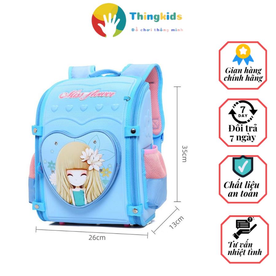 Balo học sinh cấp 1 cấp 2 hình cô gái chống gù lưng siêu nhẹ Miss Flower - Thingkids