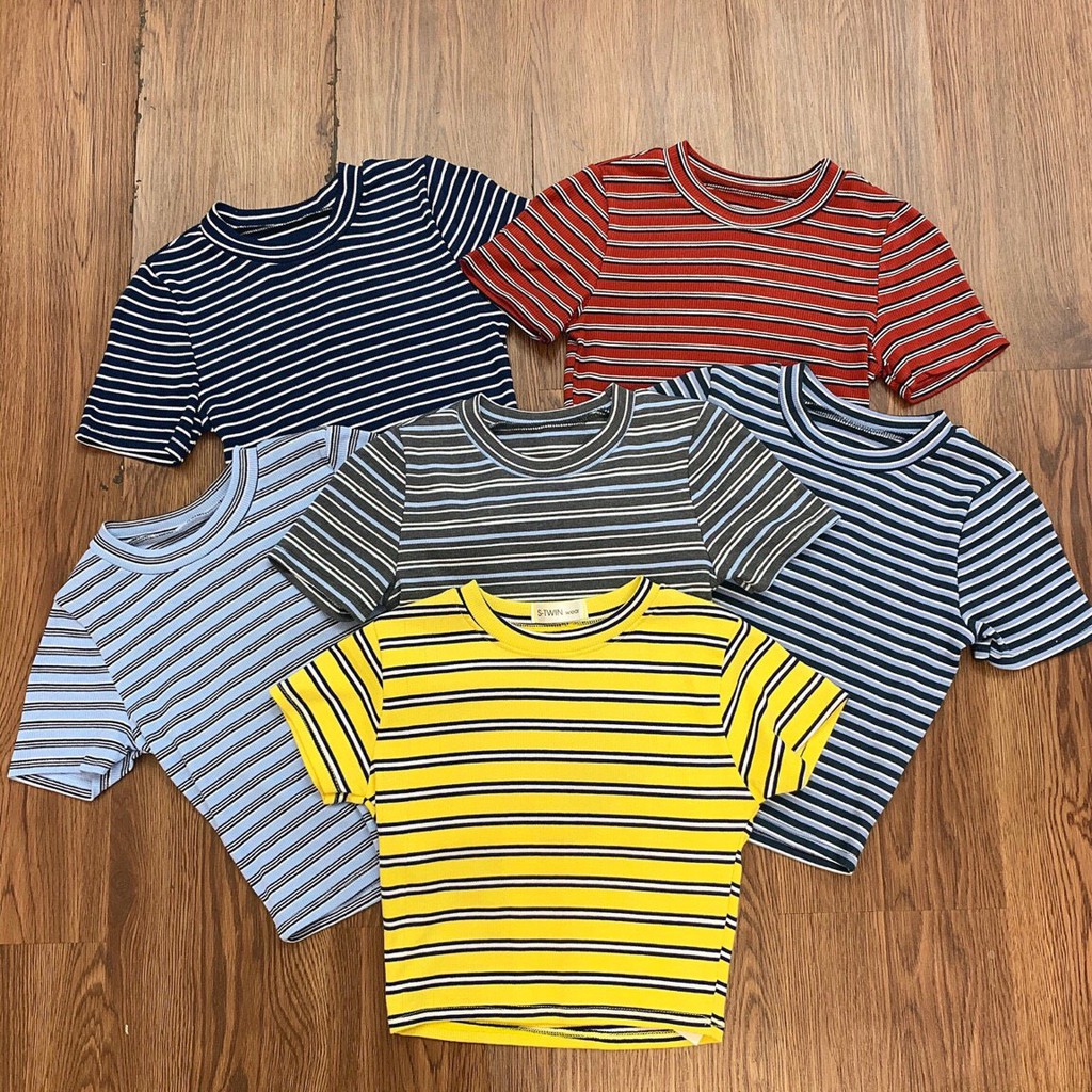 Áo croptop nữ ôm 🎁FREESHIP🎁 Croptop ôm tay ngắn thun gân sọc ngang 6 màu cực đẹp | BigBuy360 - bigbuy360.vn